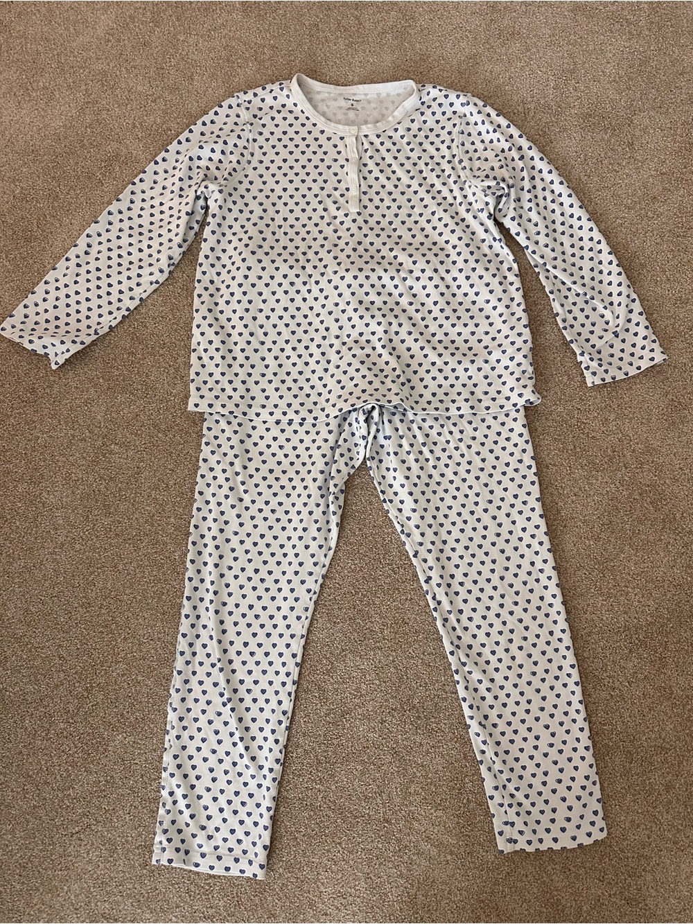 Roller Rabbit Blue Hearts Pajama Set Henley Top Capri Pants 100% Cotton Small